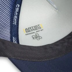 Sunday Afternoons Midnight Mountain Trucker 7 Sunday Afternoons Midnight Mountain Trucker -Sunday Afternoons artist series trucker midnight mountain sweatband artist stamp detail ss20 2500px